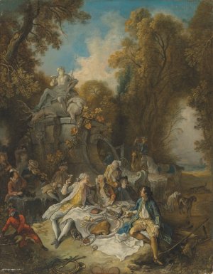 Dinner after the hunt by Jacques De Lajoue Oil Painting