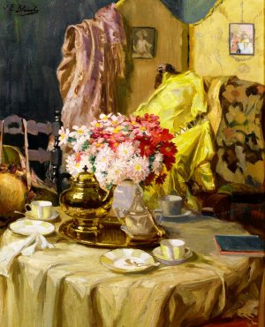Interior with Flowers and Tea Set