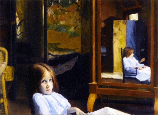 Main Product Photo of Little Girl also known as Lucie Esnault and Reflection Painting by Jacques Emile Blance