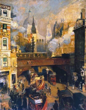 Ludgate Circus - Entrance to the City by Jacques Emile Blance Oil Painting