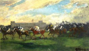 Racing at Auteuil by Jacques Emile Blance Oil Painting