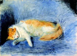 Sleeping Cat by Jacques Emile Blance Oil Painting