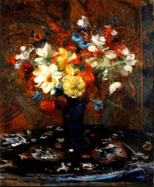 Still Life of Flowers in a Blue Vase