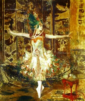 Tamara Karsavina Dancing in L'Oiseau de Feu Ballet by Igor Stravinsky painting by Jacques Emile Blance