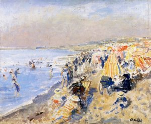 The Beach at Dieppe by Jacques Emile Blance Oil Painting