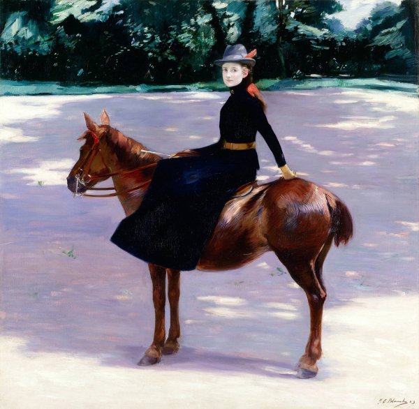 Mademoiselle Meuriot sur son poney  by Jacques-Emile Blanche - Hand-Painted Oil Painting Reproduction