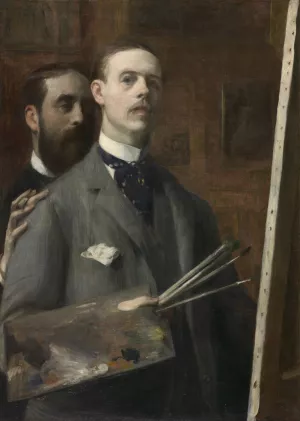 Self-Portrait with Raphael de Ochoa by Jacques-Emile Blanche Oil Painting