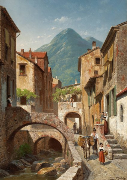 Main Product Photo of Italian Village Scene Painting by Jacques Francois Carabain