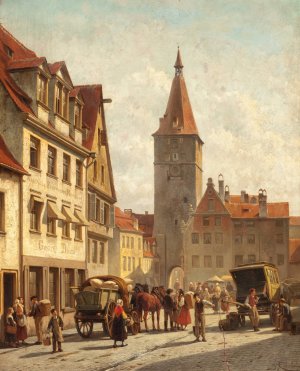 Market Day, Nuremberg, Germany by Jacques Francois Carabain Oil Painting