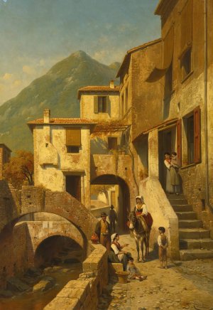 Rue A Monte-Rosso, Bord De La Mediterrane, Italie by Jacques Francois Carabain Oil Painting