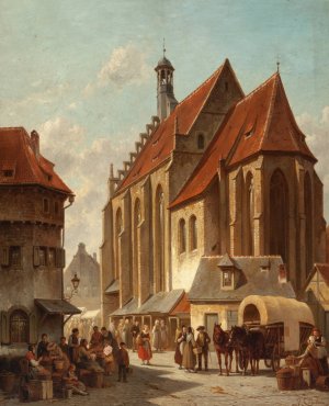 Scene in a Flemish Marketplace by Jacques Francois Carabain Oil Painting