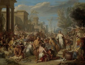 Jeroboam Sacrificing to the Idols by Jacques Ignatius De Roore Oil Painting