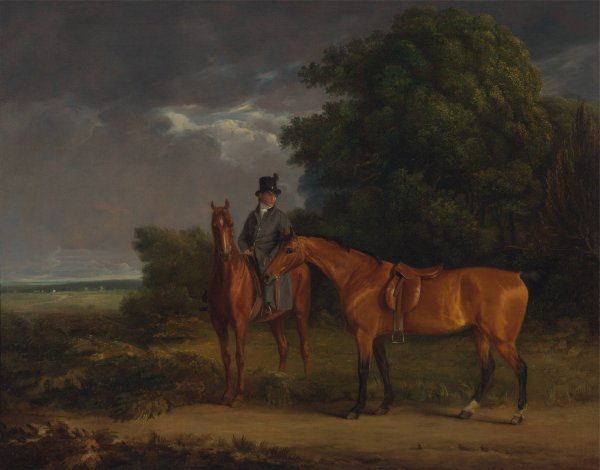A Groom Mounted on a Chestnut Hunter, He Holds a Bay Hunter by the Reins  by Jacques-Laurent Agasse - Hand-Painted Oil Painting Reproduction