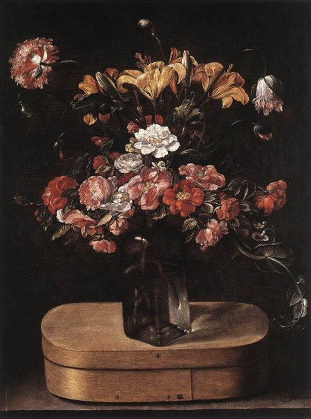 Main Product Photo of Bouquet on Wooden Box Painting by Jacques Linard