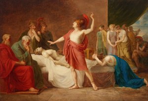 Achilles mourning the death of Patroclus by Jacques-Louis David Oil Painting