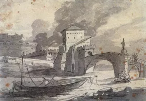 View of the Tiber and Castel St Angelo Oil painting by Jacques-Louis David