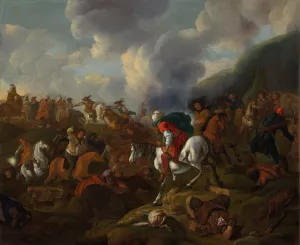 A Cavalry Encounter between Turkish Troops and the Troops of the Austrian Emperor by Jacques Muller Oil Painting
