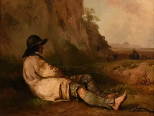 Berger se reposant pres d'un rocher Oil painting by Jacques-Raymond Brascassat