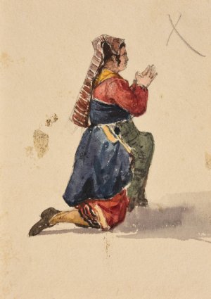 Etude de femme agenouillee by Jacques-Raymond Brascassat Oil Painting