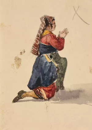 Etude de femme agenouillee Oil painting by Jacques-Raymond Brascassat