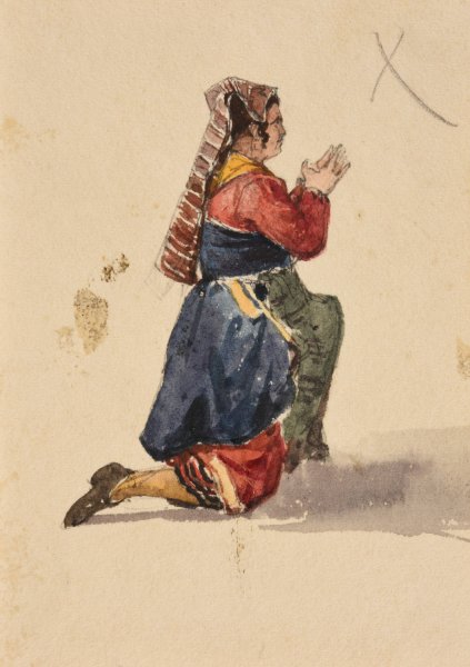 Etude de femme agenouillee by Jacques-Raymond Brascassat - Hand-Painted Oil Painting Reproduction