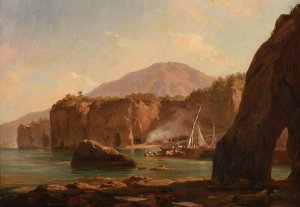 Grottes et falaises au bord de la mer by Jacques-Raymond Brascassat Oil Painting