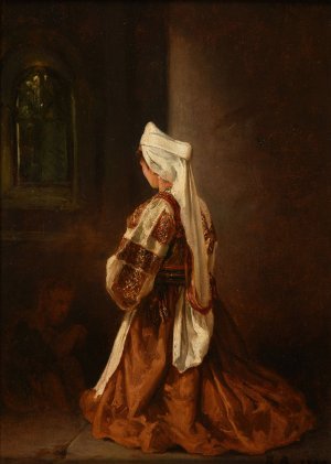 Jeune romaine en priere dans une eglise by Jacques-Raymond Brascassat Oil Painting