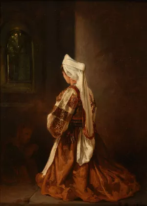 Jeune romaine en priere dans une eglise by Jacques-Raymond Brascassat Oil Painting