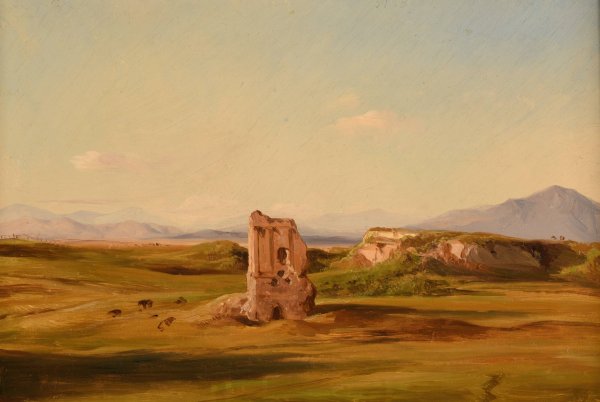Monument funeraire sur la route entre Rome et le pont Nomentano by Jacques-Raymond Brascassat - Hand-Painted Oil Painting Reproduction