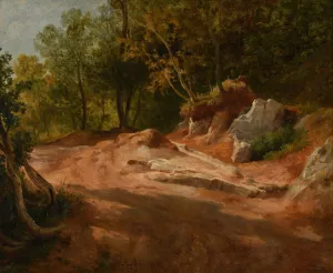 Rochers en foret Oil painting by Jacques-Raymond Brascassat