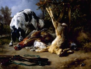 Spaniel with a Still Life of Dead Game by Jacques-Raymond Brascassat Oil Painting