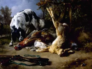 Spaniel with a Still Life of Dead Game Oil painting by Jacques-Raymond Brascassat