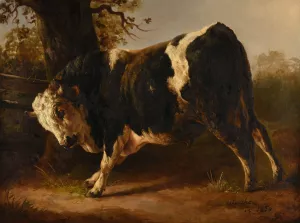 Taureau en courroux by Jacques-Raymond Brascassat Oil Painting