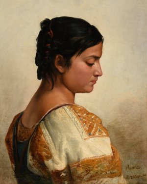 Tete de Romaine by Jacques-Raymond Brascassat Oil Painting