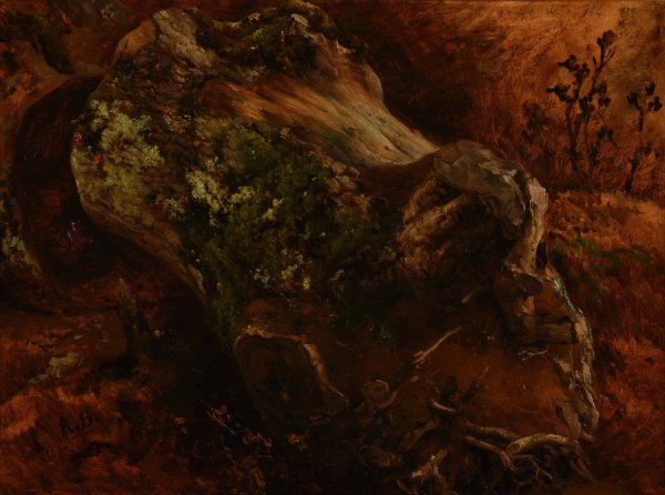 Tronc d'arbre coupe avec ses racines by Jacques-Raymond Brascassat - Hand-Painted Oil Painting Reproduction