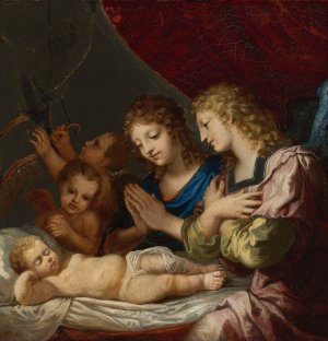 Angels Adoring The Sleeping Christ by Jacques Stella Oil Painting