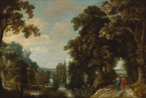 Landscape with an alley and castle on the water by Jacques Van Der Wijen Oil Painting