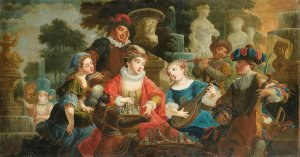 Concert in a park by Jacques Vigoureux Duplessis Oil Painting
