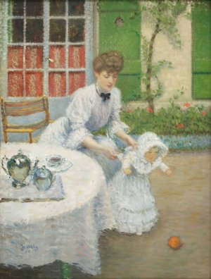 Junge Mutter mit ballspielendem Madchen by Jacques Wely Oil Painting