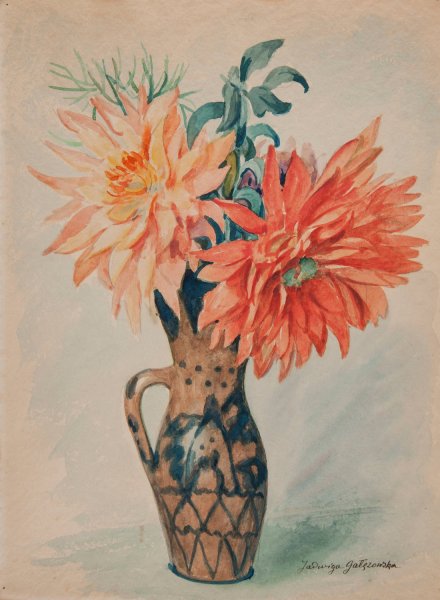 Asters in a vase  by Jadwiga Galezowska - Hand-Painted Oil Painting Reproduction