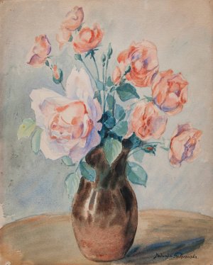 Roses in a vase by Jadwiga Galezowska Oil Painting