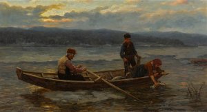 Fishing in the fjords by Jahn Ekenaes Oil Painting