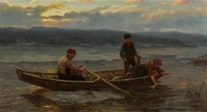 Fishing in the fjords by Jahn Ekenaes Oil Painting
