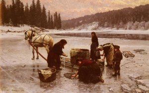 Laudering, A Winter's Day by Jahn Ekenaes Oil Painting