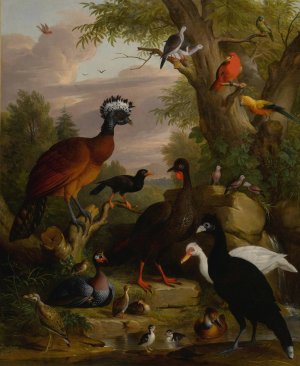 An assembly of birds in a parkland landscape by Jakob Bogdany Oil Painting