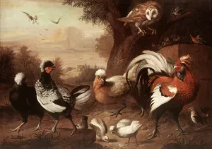 Fowls and Owl by Jakob Bogdany - Oil Painting Reproduction