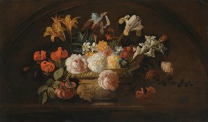 Still Life Of Flowers In A Vase On A Marble Shelf by Jakob Bogdany Oil Painting