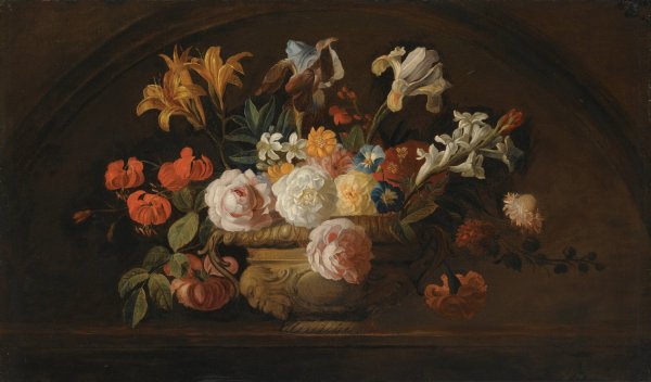 Main Product Photo of Still Life Of Flowers In A Vase On A Marble Shelf Painting by Jakob Bogdany