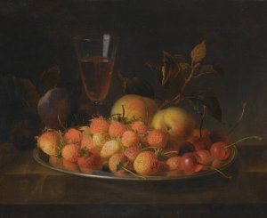 Still Life Of Strawberries, Cherries And Peaches On A Silver Dish by Jakob Bogdany Oil Painting