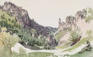 A Seated Man Contemplating a Sunlit Mountain Valley by Jakob Alt Oil Painting